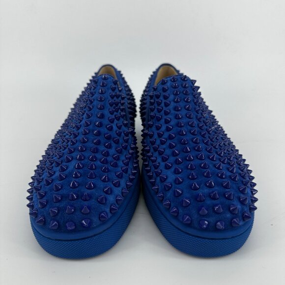 Louboutin Blue Suede Roller Boat Spiked Flats - Size 39 - Picture 2 of 12